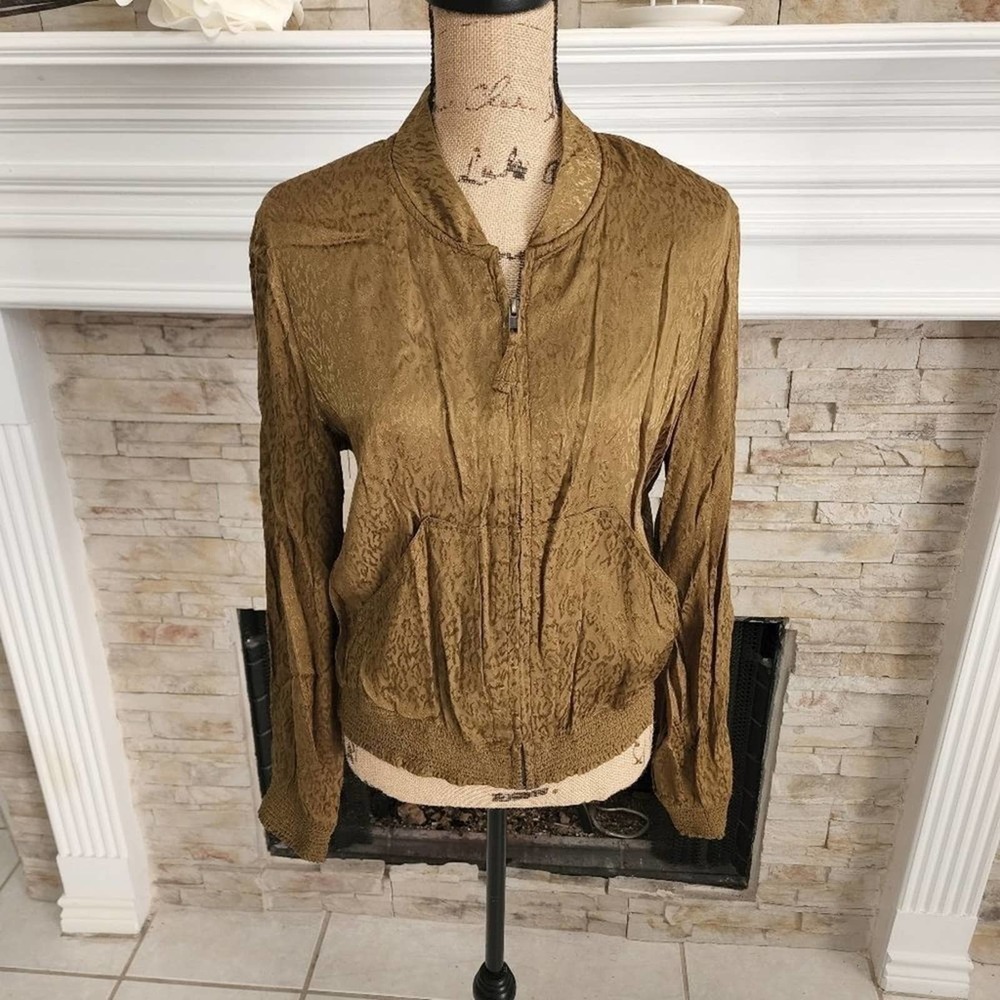 MAEVE greenish gold leopard‎ print zippered jacket Size medium